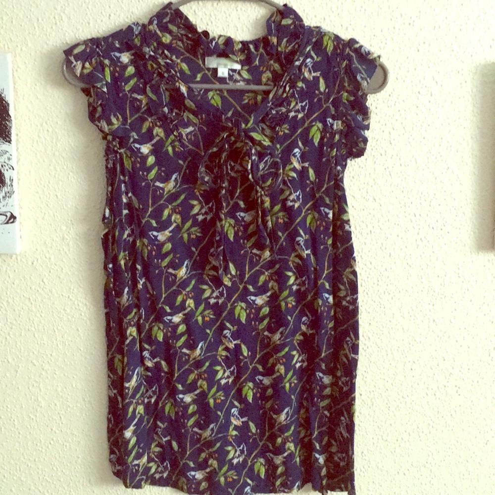 Bird print Anthropologie top